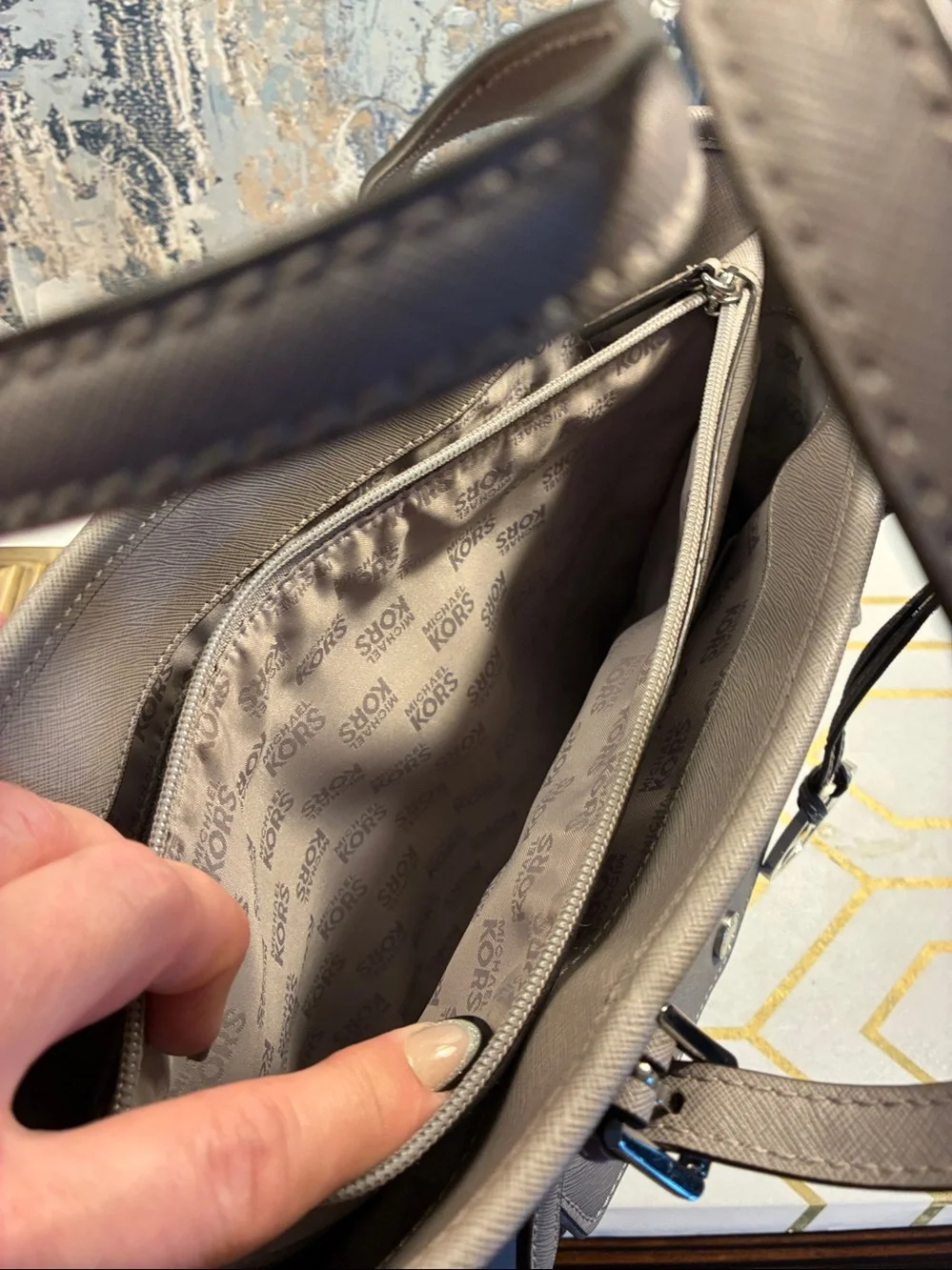 EUC Michael Kors Taupe Saffiano Leather Tote with MK Charm